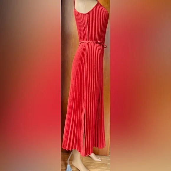 VINCE Crinkled Plissé-crepe Midi Dress In Papaya Women's Size Small - Picture 4 of 12